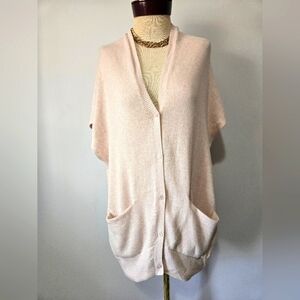 THEORY Cashmere Cotton Pale Pink Oversized Sleeveless Sweater with Pockets.Small